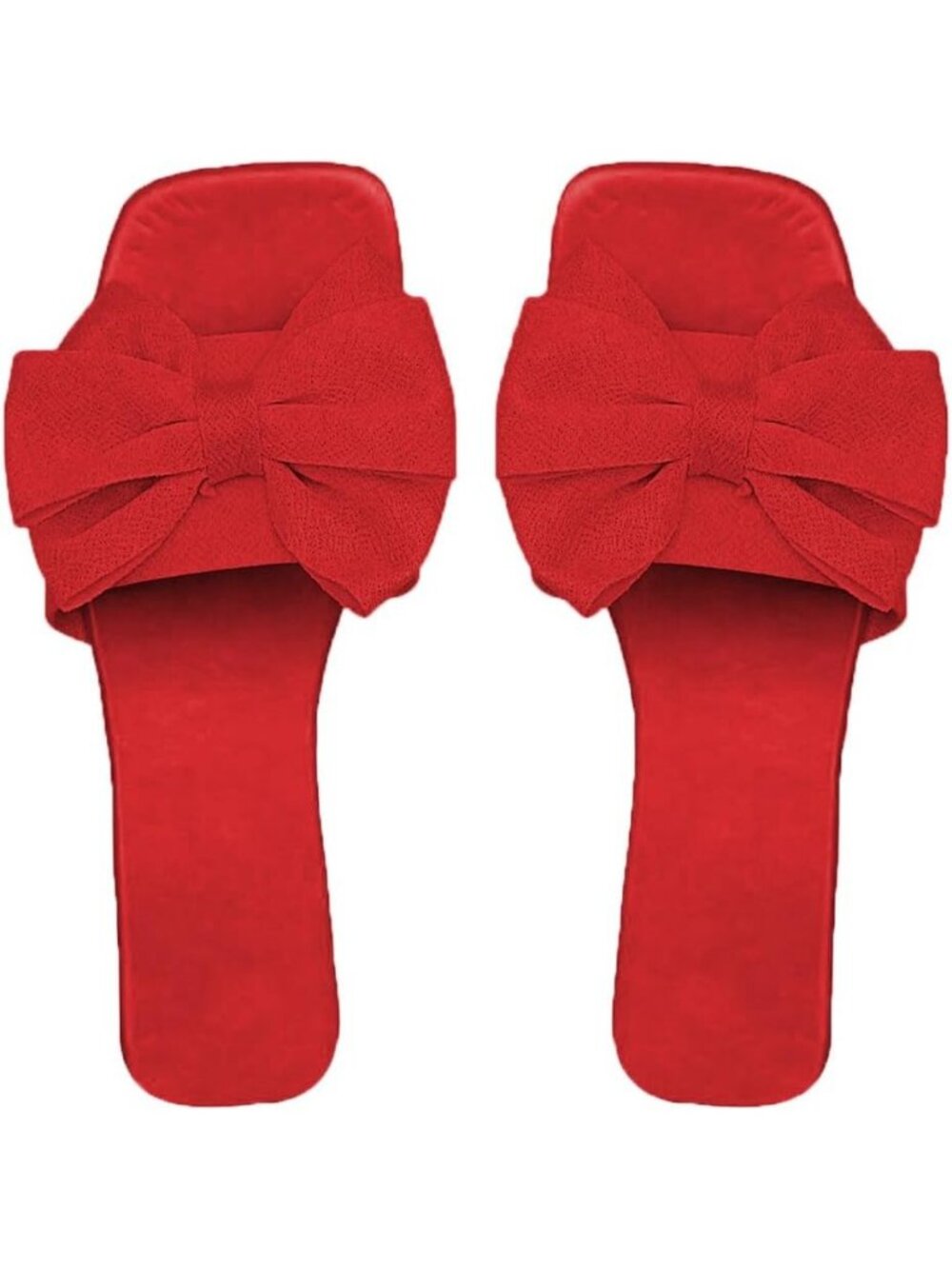 Women's Red Rubber Summer Open Toe Slip On Stylish Bow Slide Flat Sandals